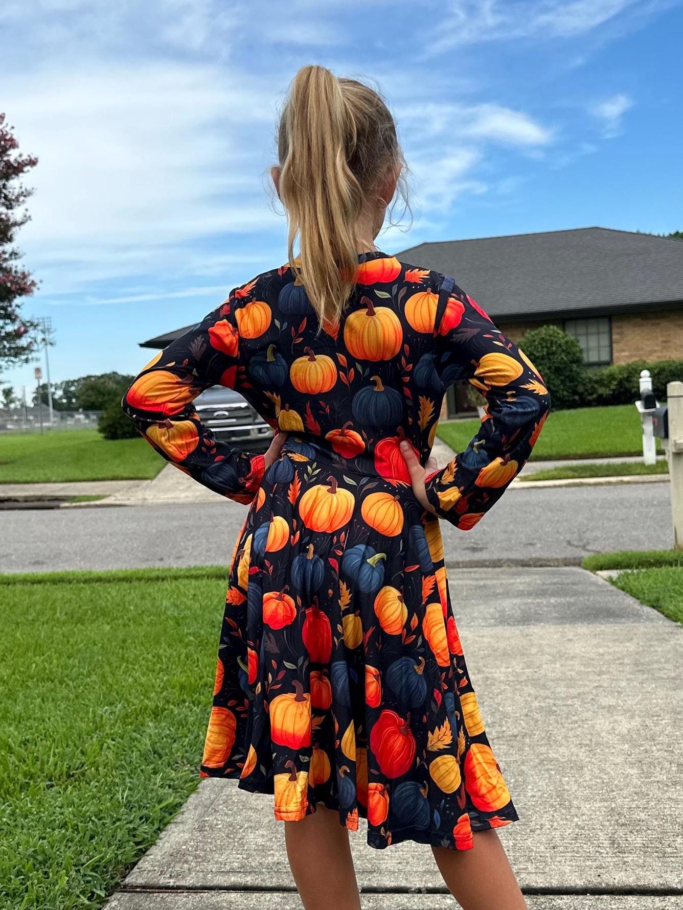 Pumpkins Long Sleeve Twirl Dress