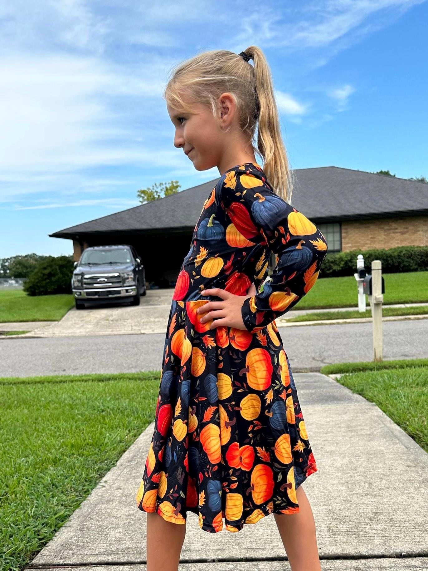 Pumpkins Long Sleeve Twirl Dress