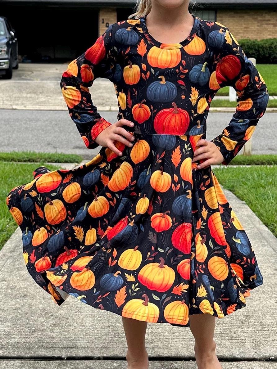 Pumpkins Long Sleeve Twirl Dress