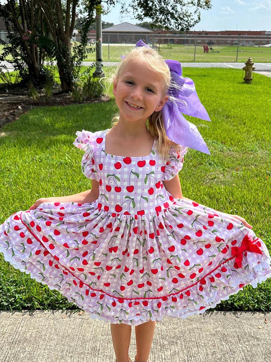 Cherries  Lace and Ruffle Twirl Dress