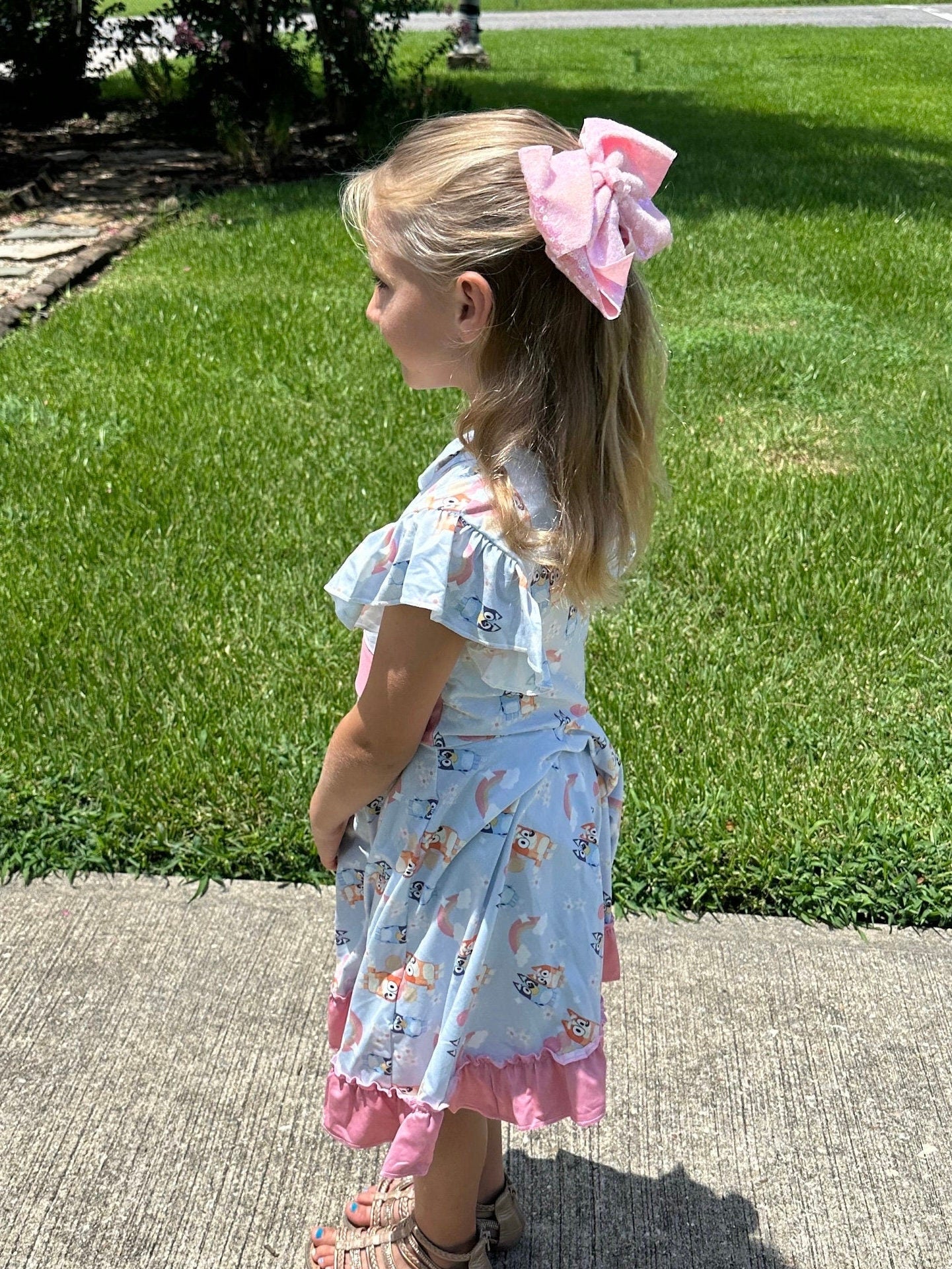 Blue Dog Party Bow Back Twirl Dress With Shorts