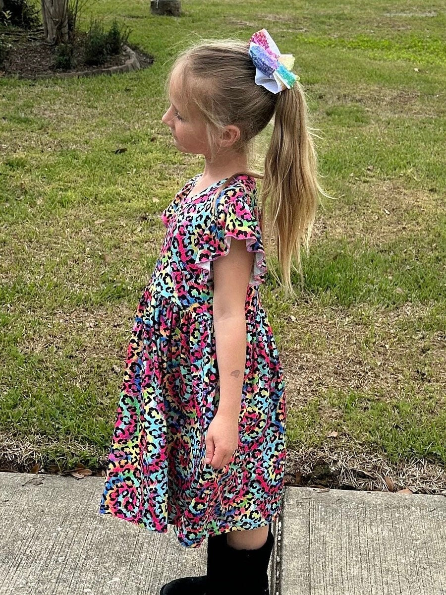 Tye Die Leopard Flutter Dress