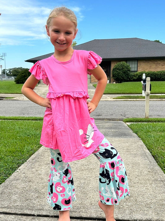 Pink and Teal Bell Bottom Pants Set