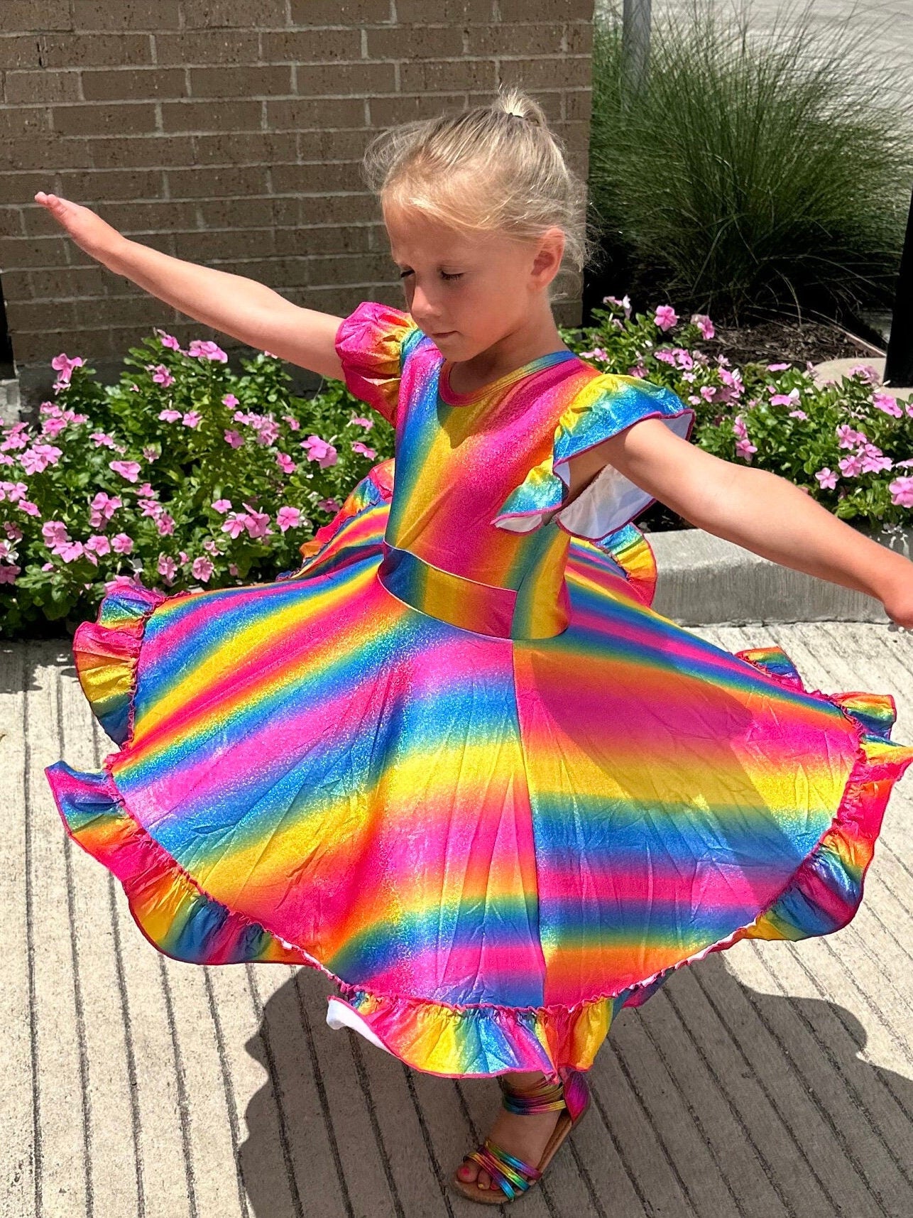 Rainbow Sparkles (real sparkles) bow back twirl dress