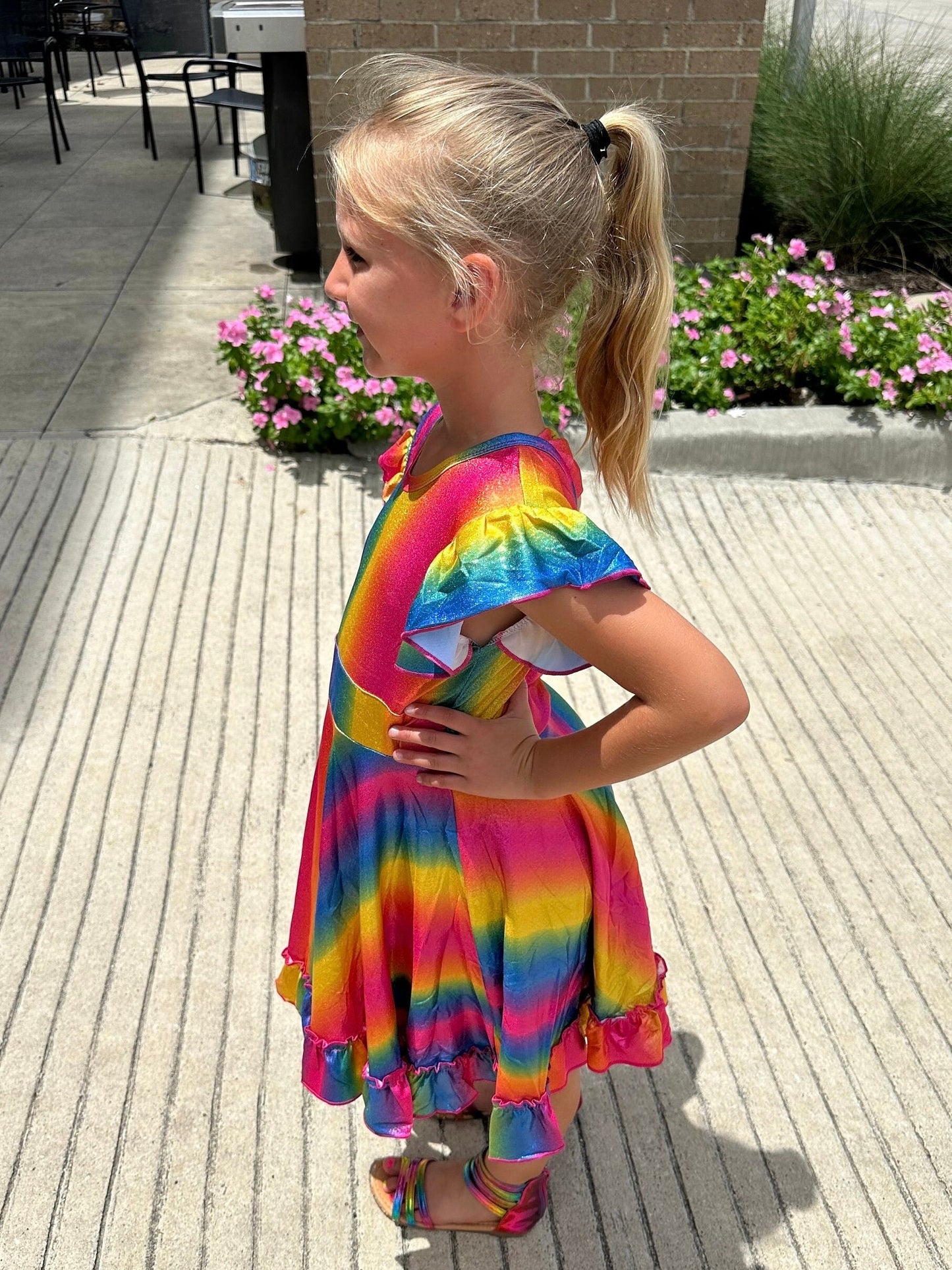 Rainbow Sparkles (real sparkles) bow back twirl dress