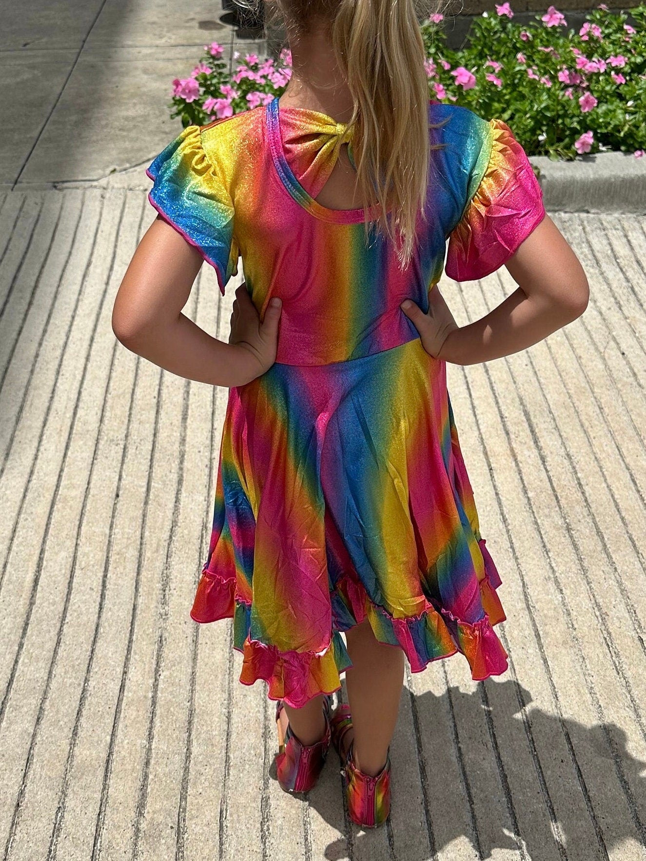 Rainbow Sparkles (real sparkles) bow back twirl dress