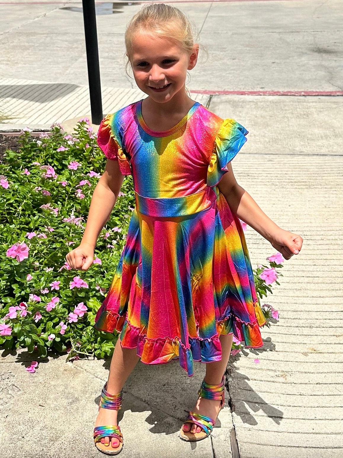 Rainbow Sparkles (real sparkles) bow back twirl dress