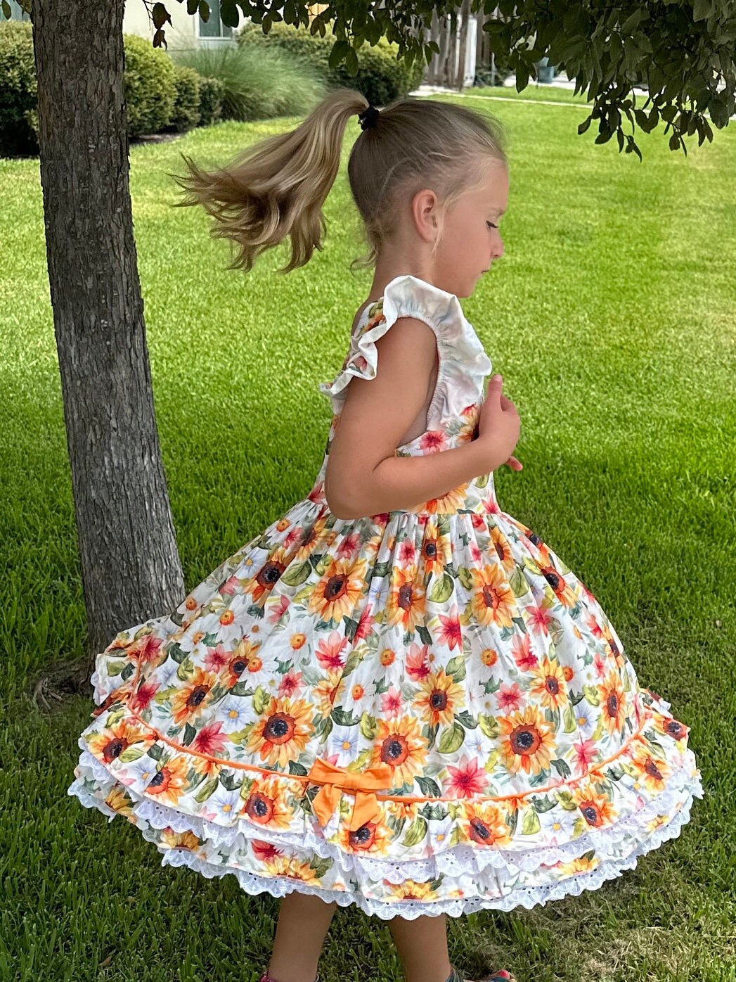 Ruffle and Lace Sunflower Twirl Dress