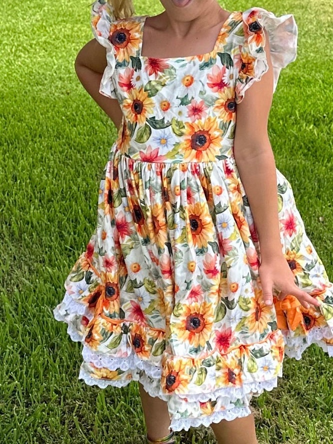 Ruffle and Lace Sunflower Twirl Dress