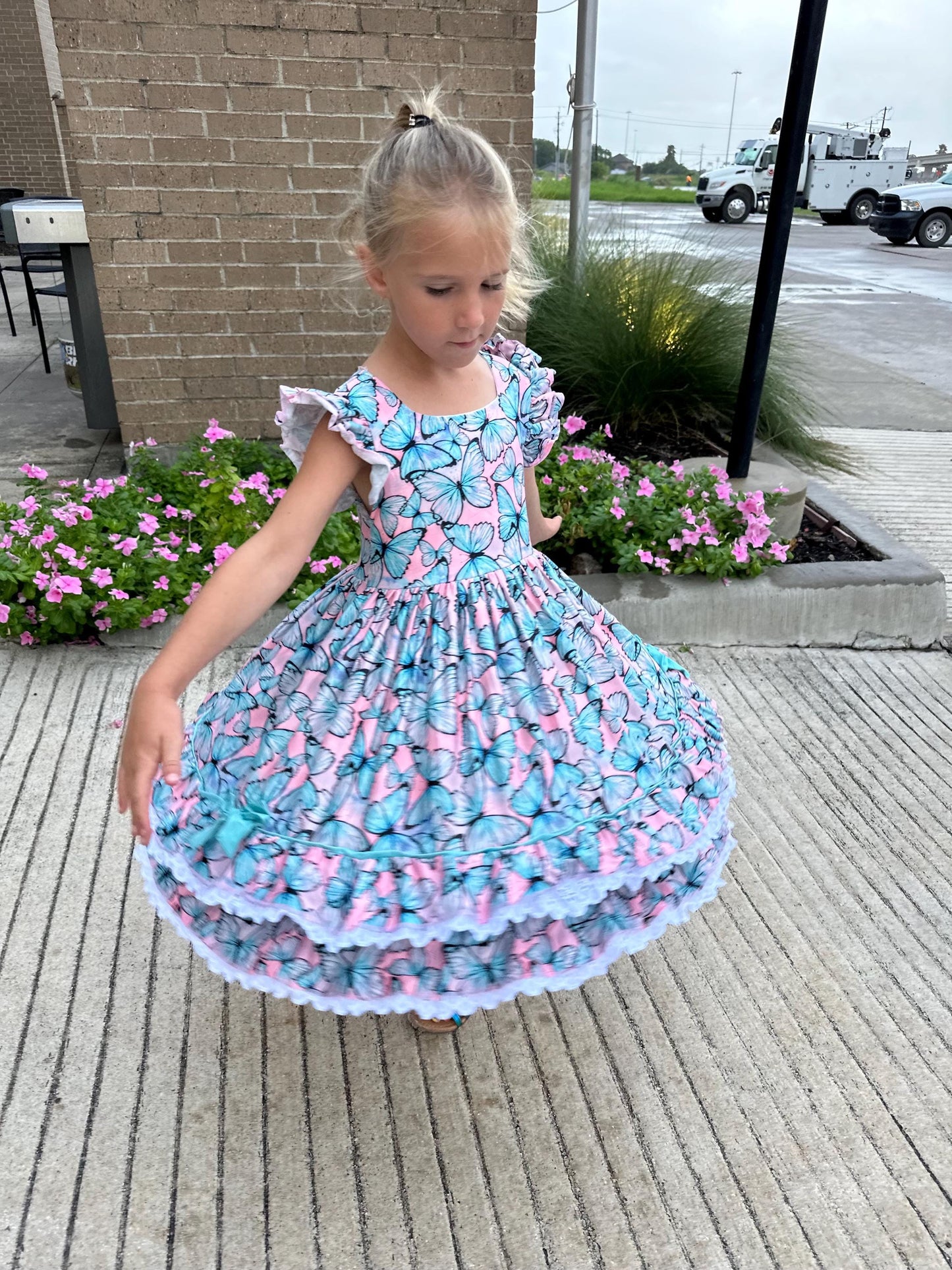 Butterfly Ruffle and Lace Twirl Dress