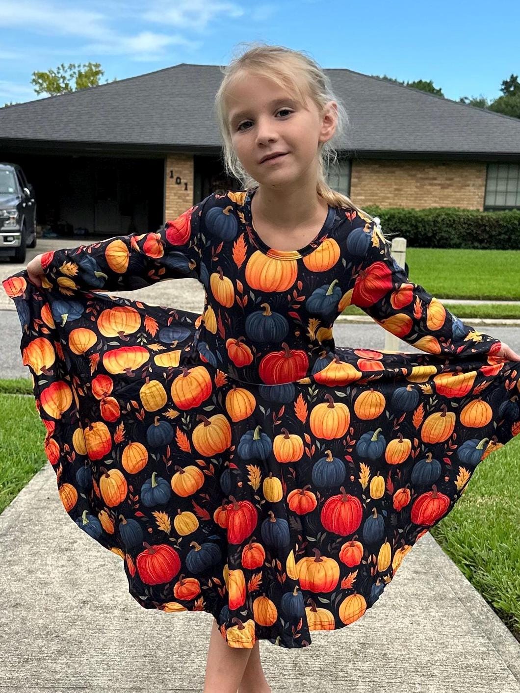 Pumpkins Long Sleeve Twirl Dress