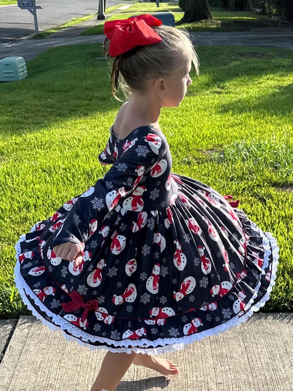 Snowman and Snowflakes Ruffle and Lace Twirl Dress