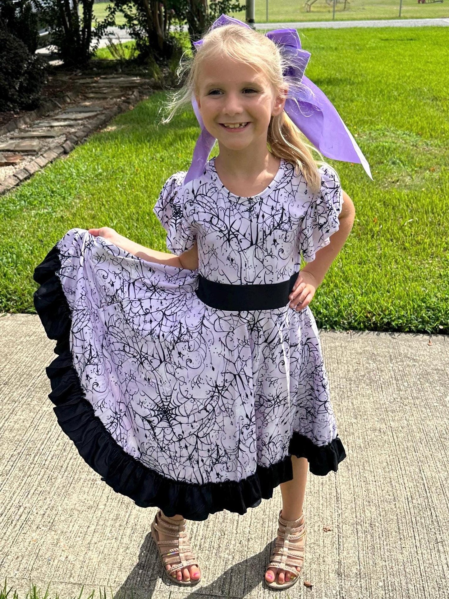 Halloween Webs Bow Back Twirl Dress