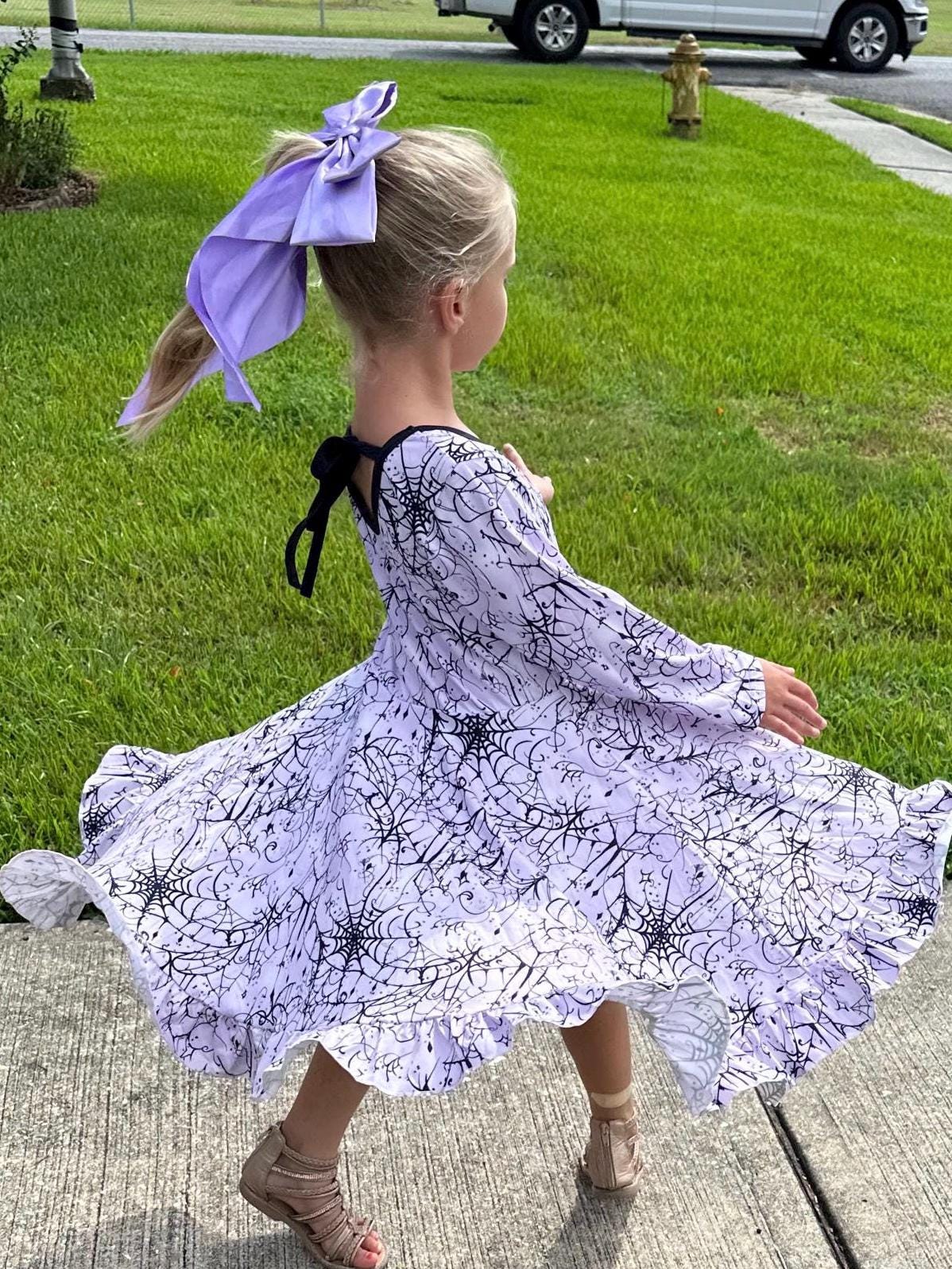 Halloween Webs Long Sleeve Twirl Dress and shorts