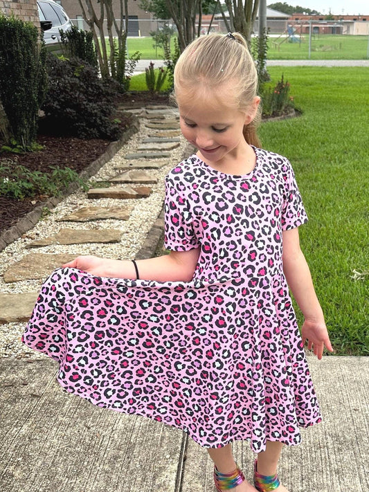 Pink Leopard Twirl Dress