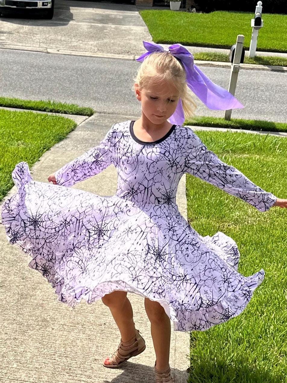 Halloween Webs Long Sleeve Twirl Dress and shorts