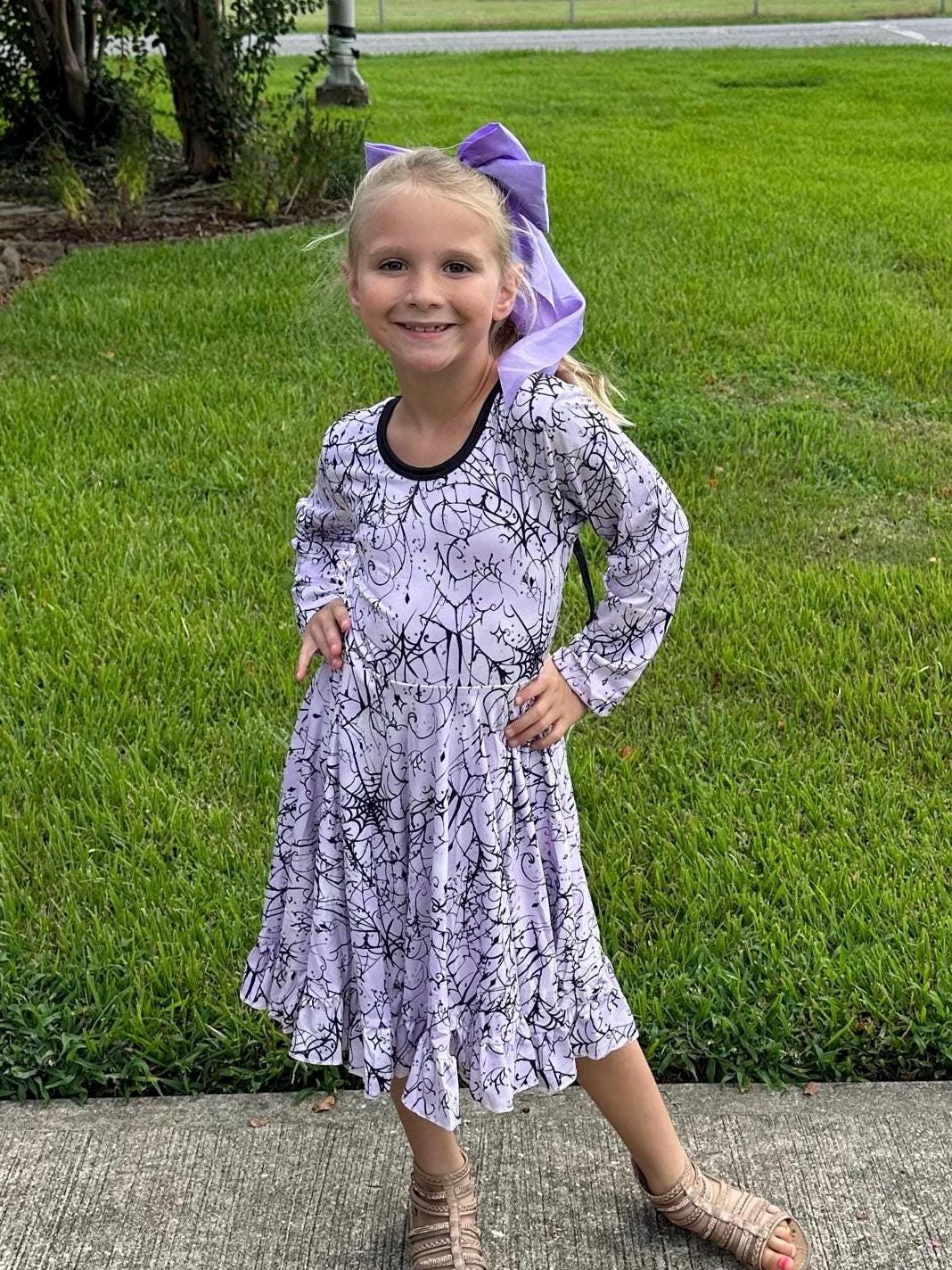 Halloween Webs Long Sleeve Twirl Dress and shorts