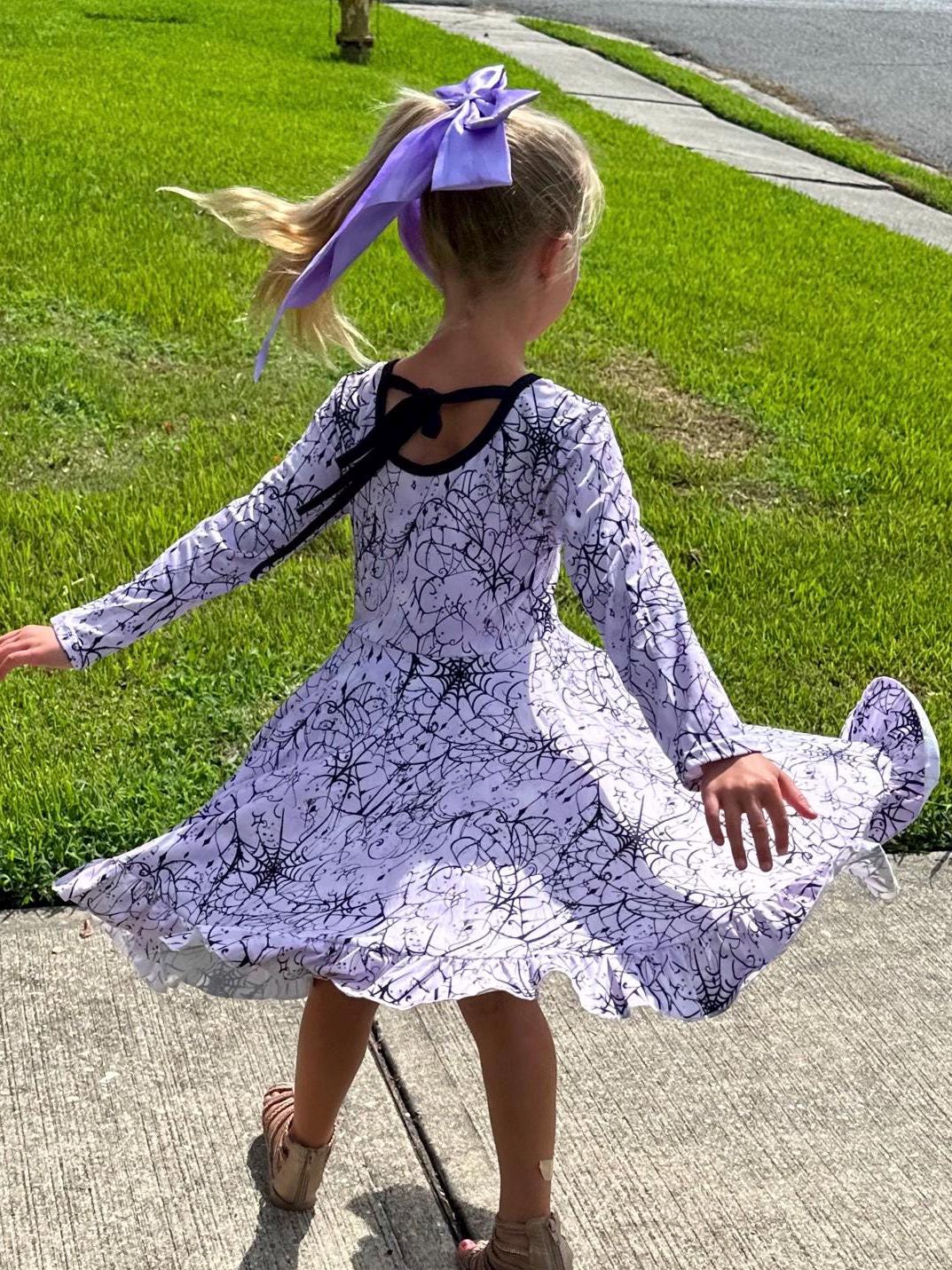 Halloween Webs Long Sleeve Twirl Dress and shorts