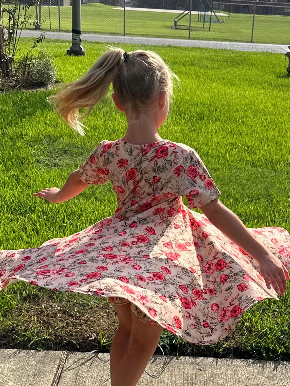 Rose Twirl Dress With Shorts