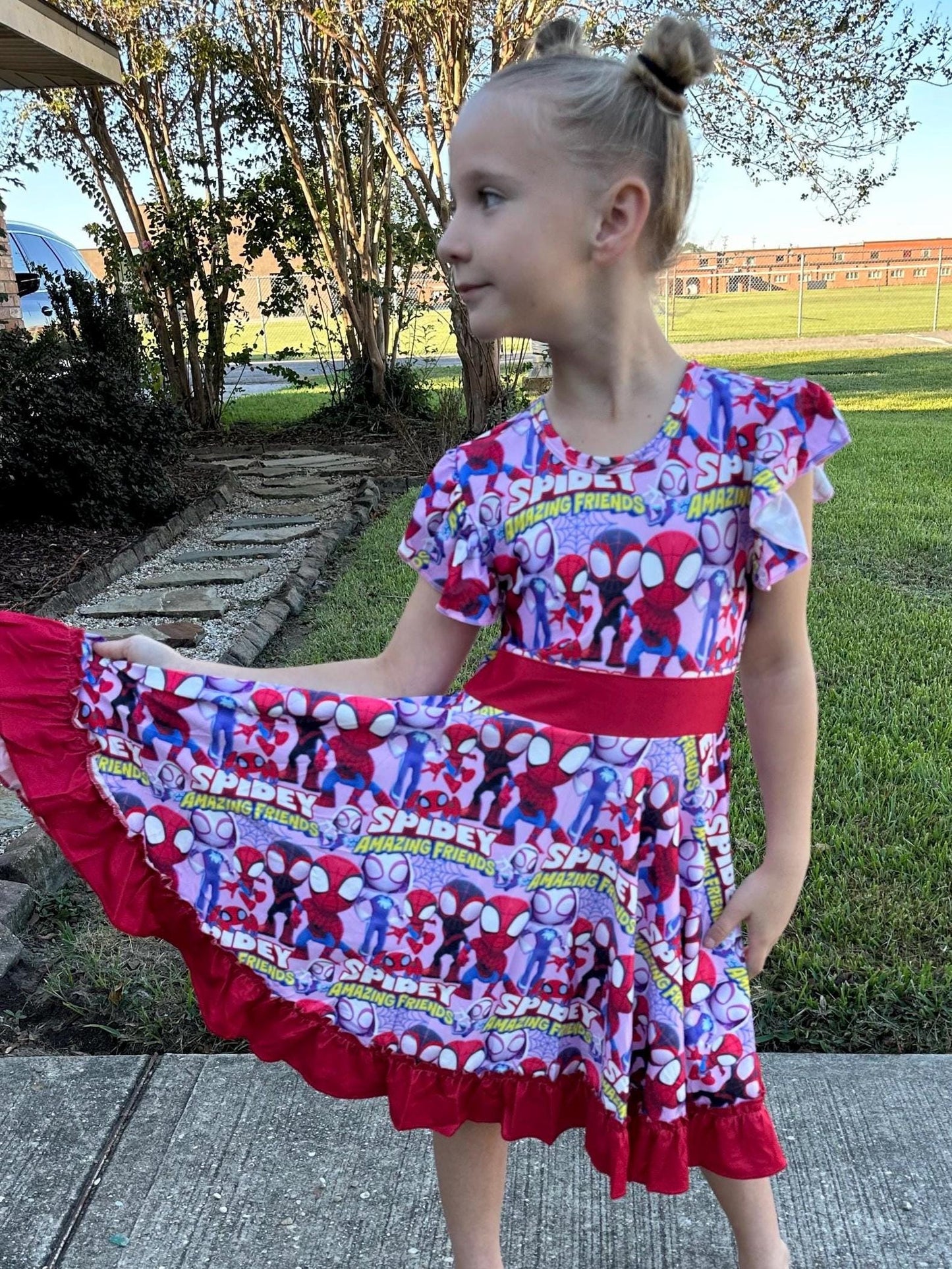 Super Hero and Friends bow back twirl dress