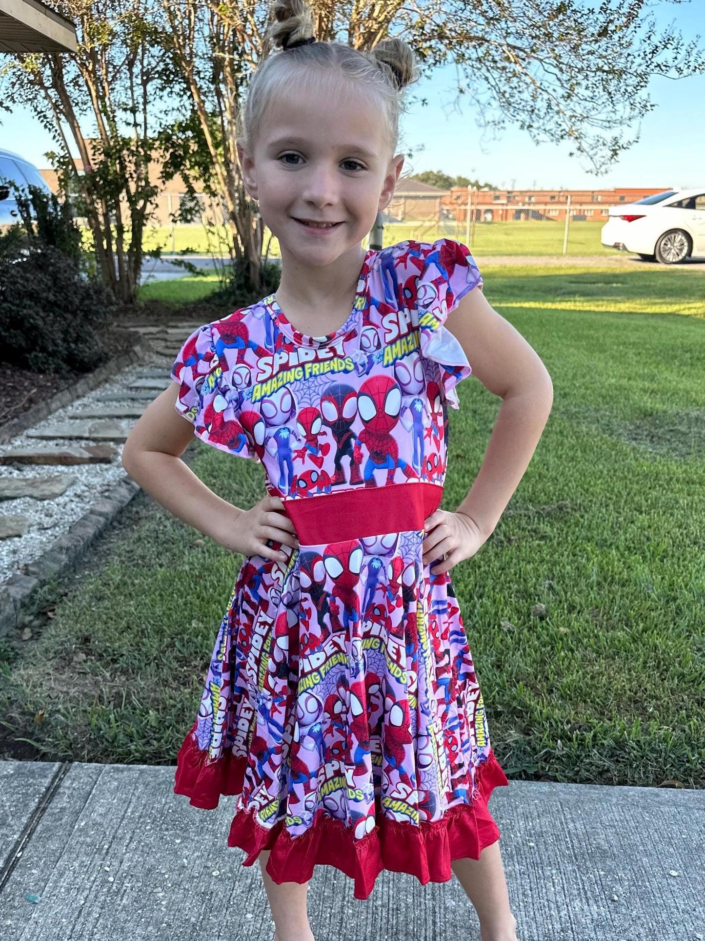 Super Hero and Friends bow back twirl dress