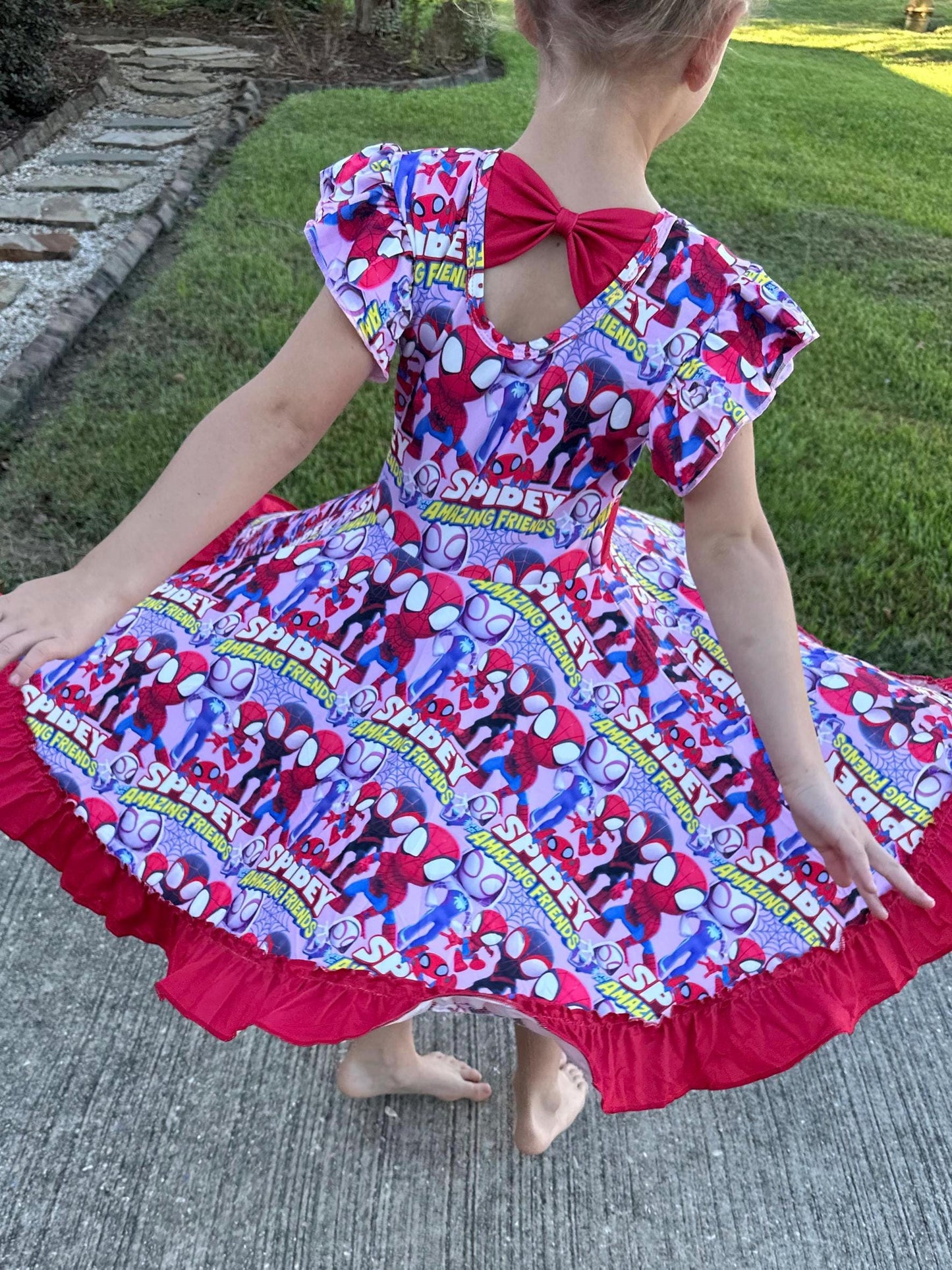 Super Hero and Friends bow back twirl dress