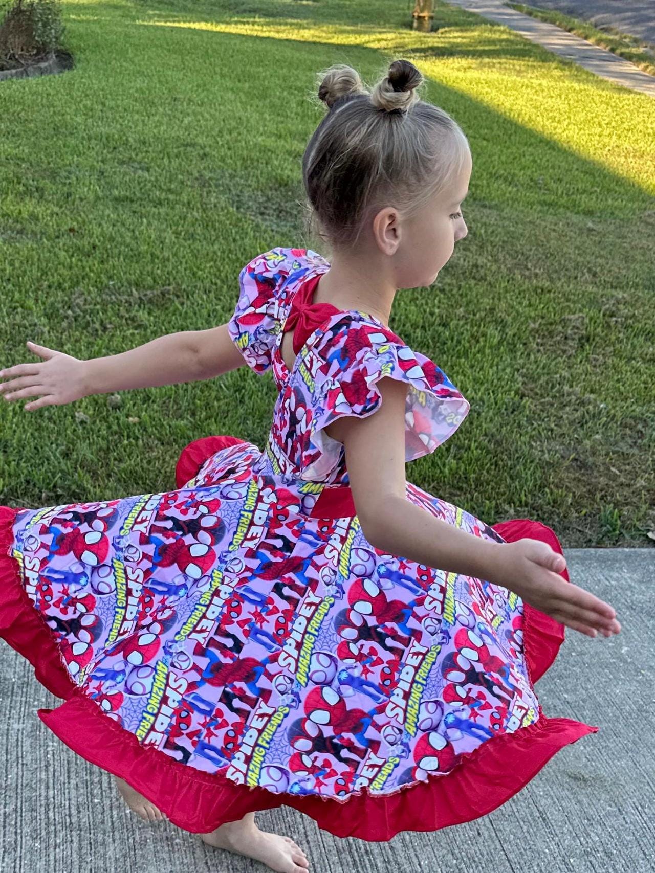 Super Hero and Friends bow back twirl dress