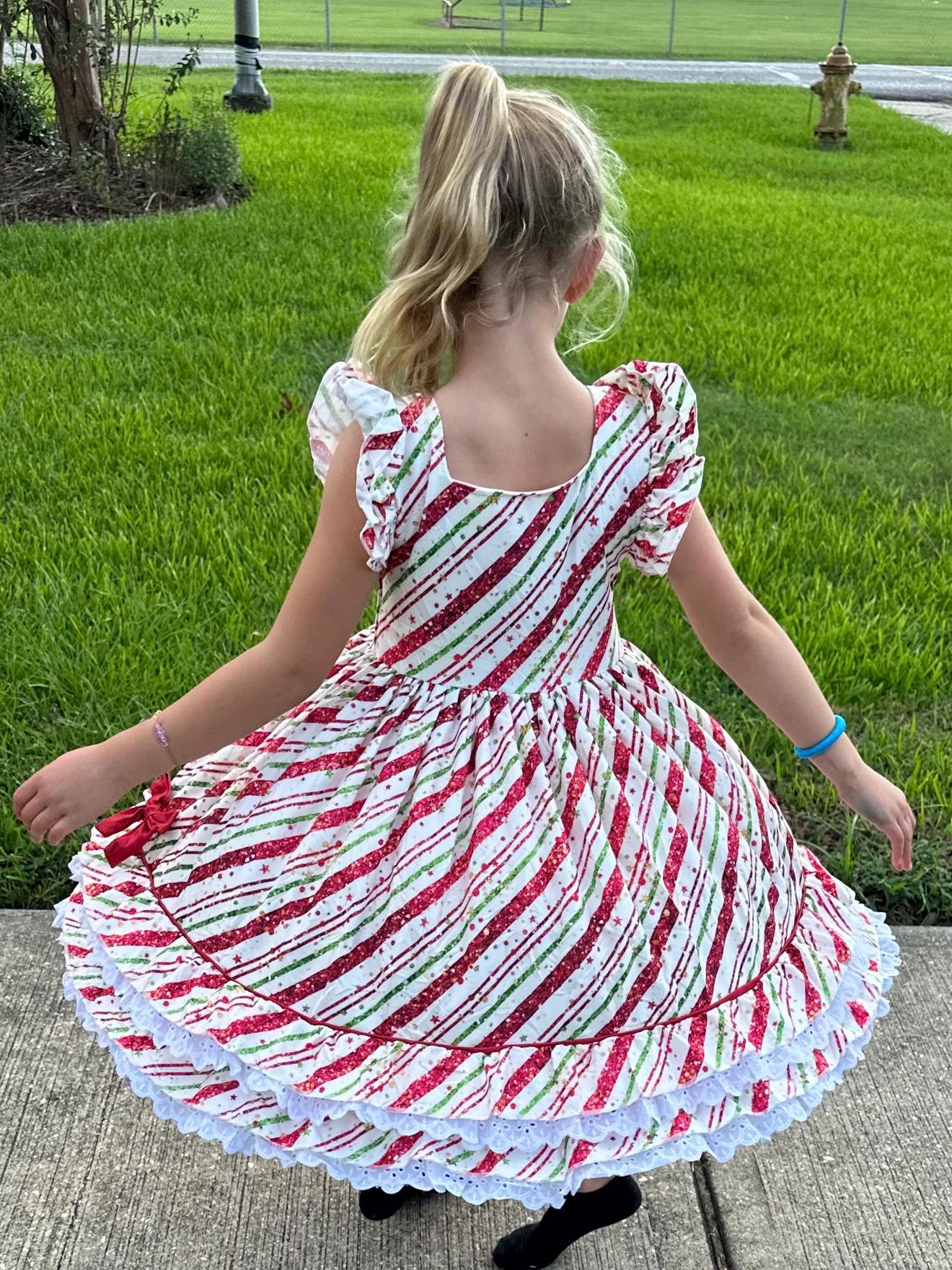 Candy Stripes ruffle and lace twirl dress