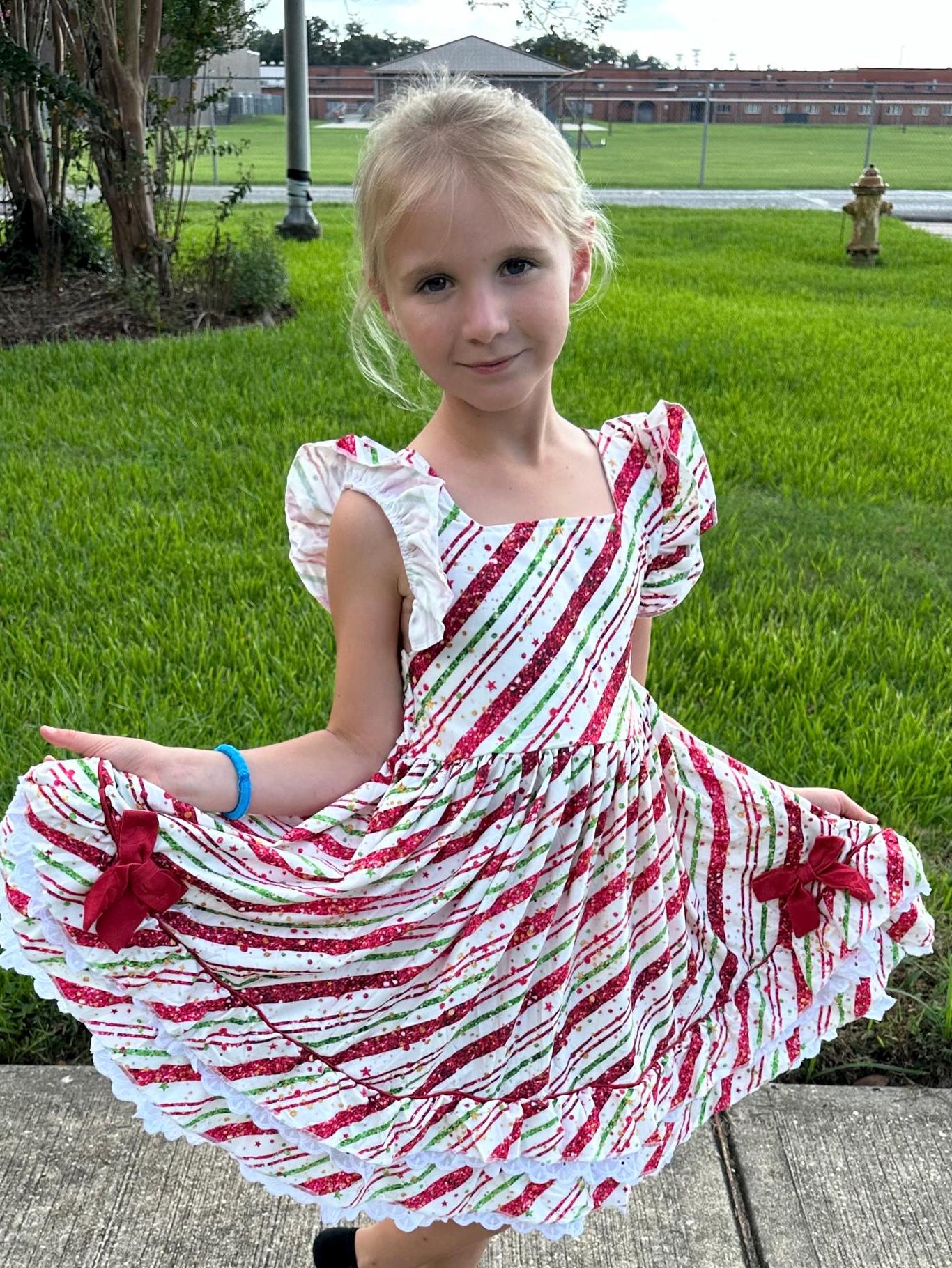 Candy Stripes ruffle and lace twirl dress