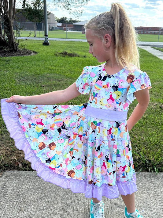 Rainbow Squishmallow Bow Back Twirl Dress