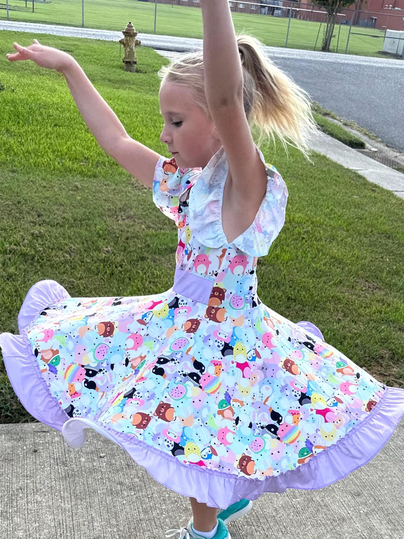 Rainbow Squishmallow Bow Back Twirl Dress