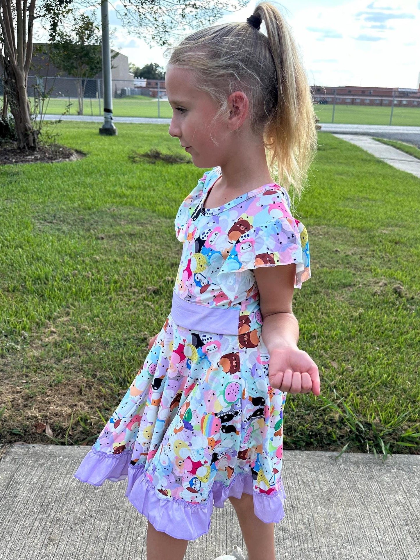 Rainbow Squishmallow Bow Back Twirl Dress