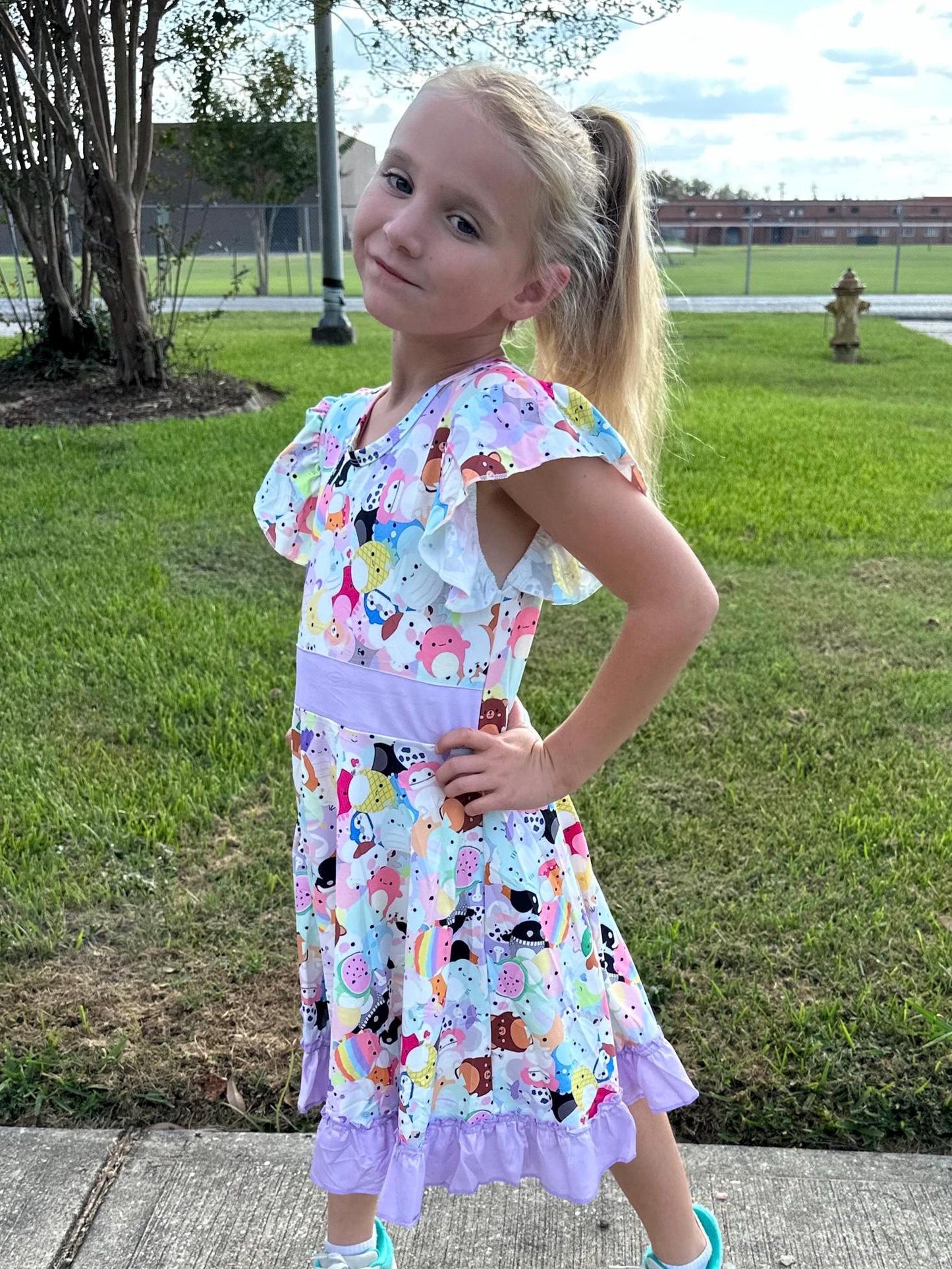 Rainbow Squishmallow Bow Back Twirl Dress