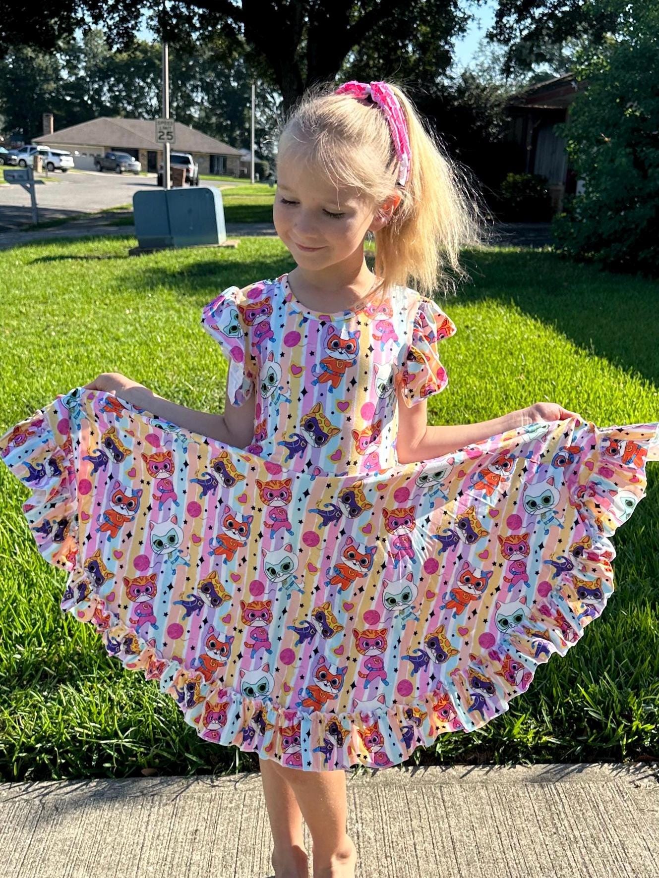 Super Hero Cats Cross Back Twirl Dress