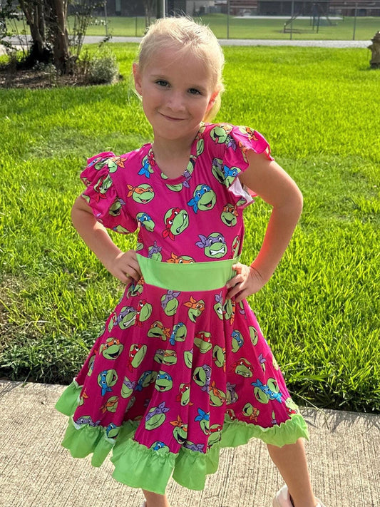 Super Turtles Bow Back Twirl Dress