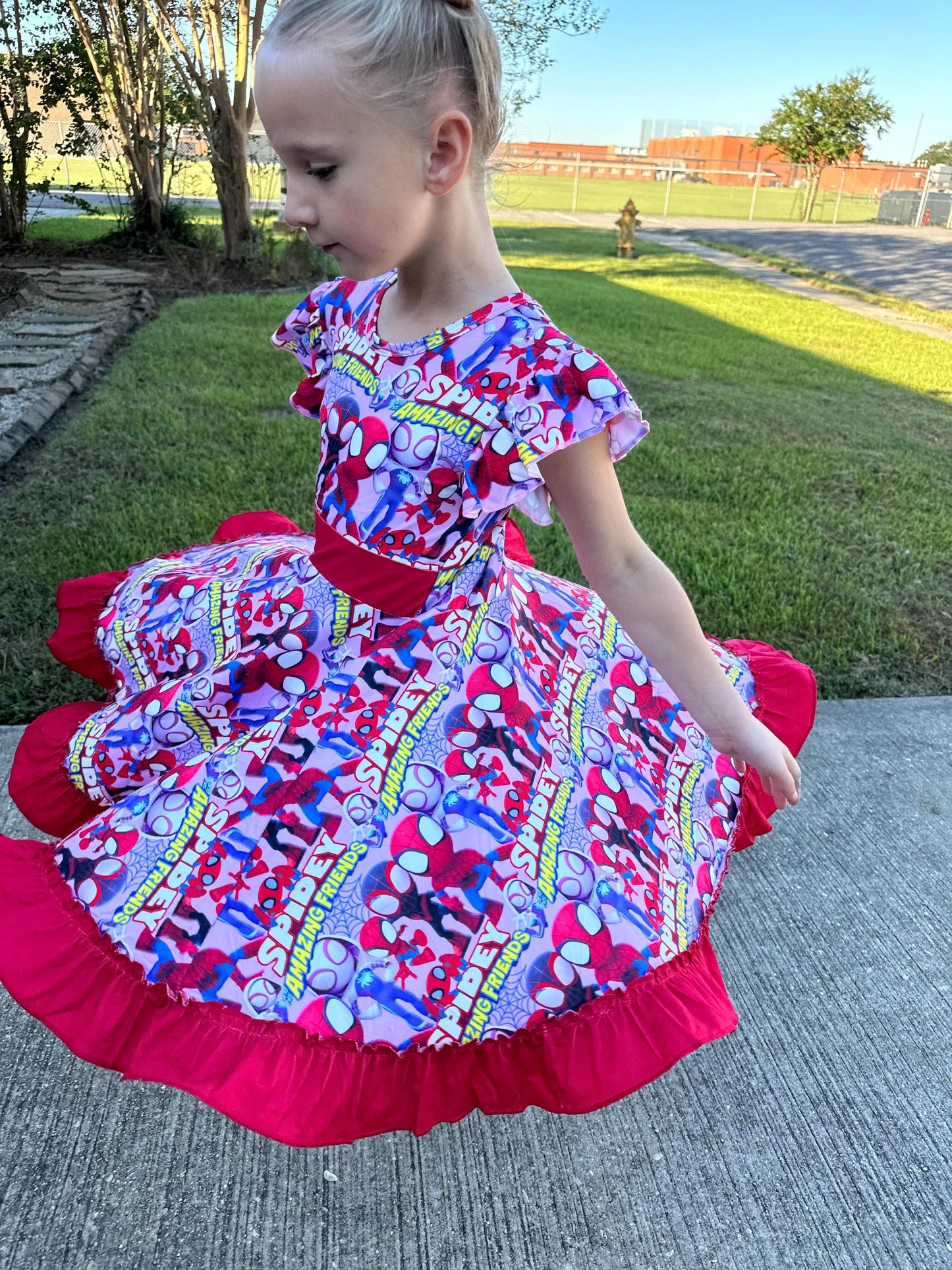 Super Hero and Friends bow back twirl dress