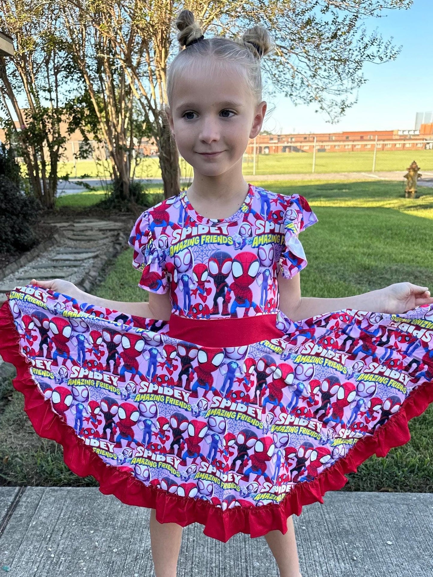 Super Hero and Friends bow back twirl dress