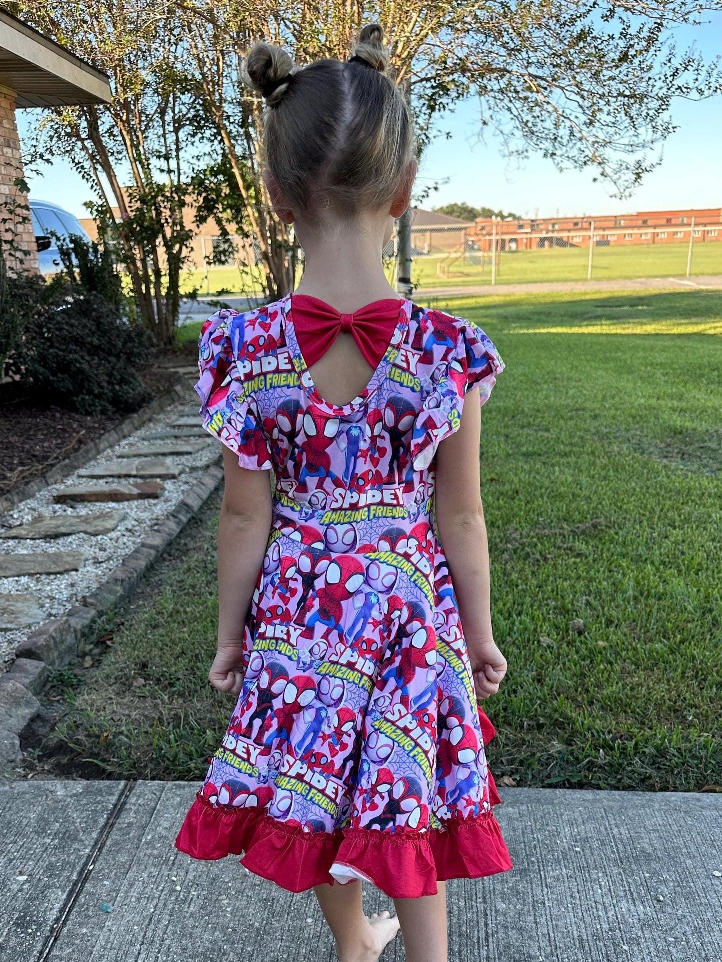 Super Hero and Friends bow back twirl dress