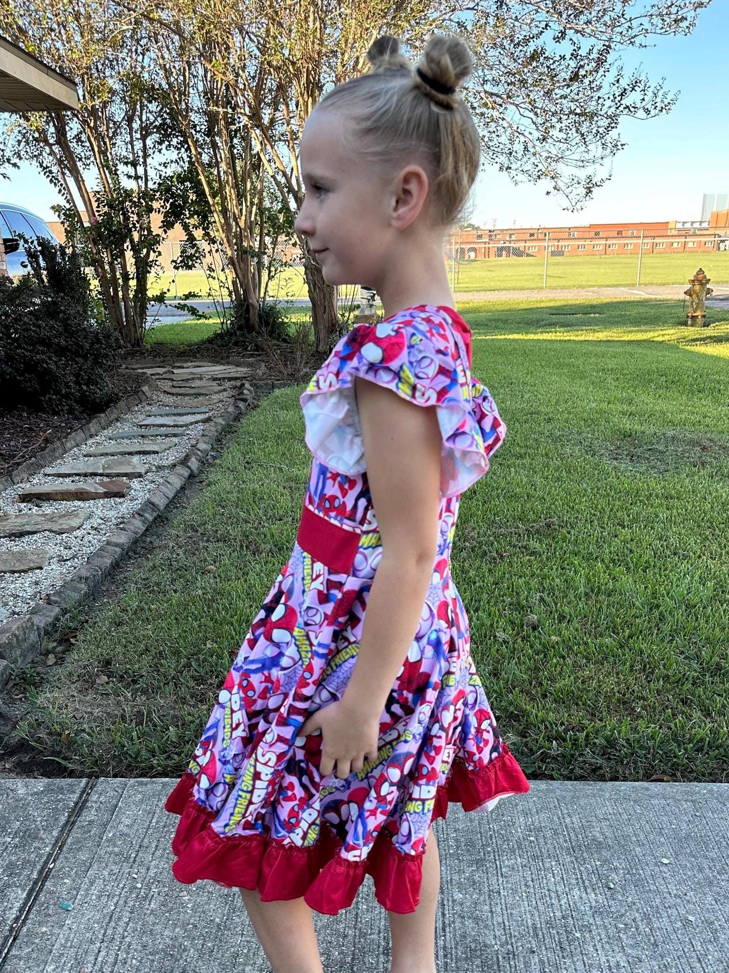 Super Hero and Friends bow back twirl dress