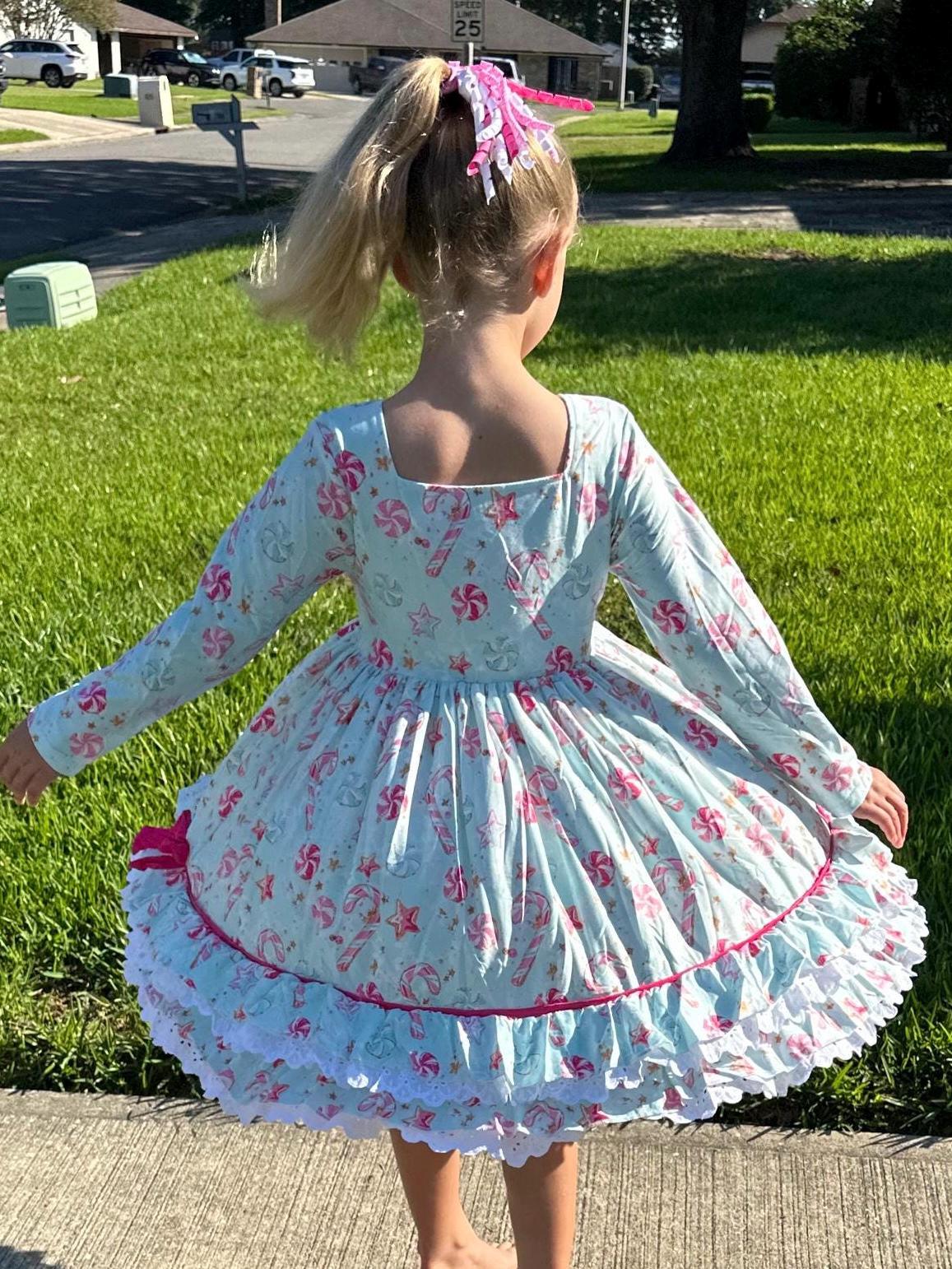 Christmas Candy Ruffle and Lace Twirl Dress