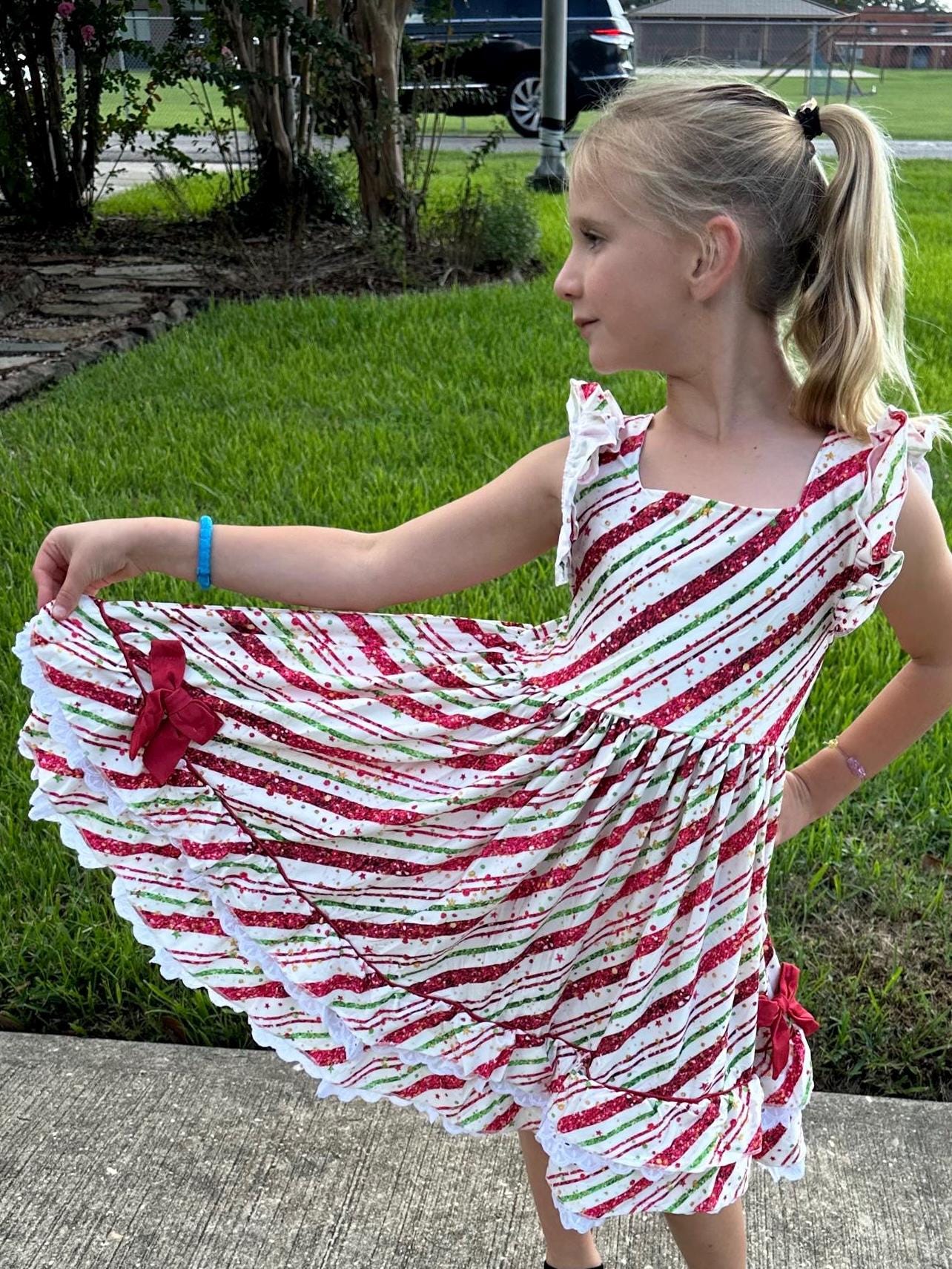 Candy Stripes ruffle and lace twirl dress