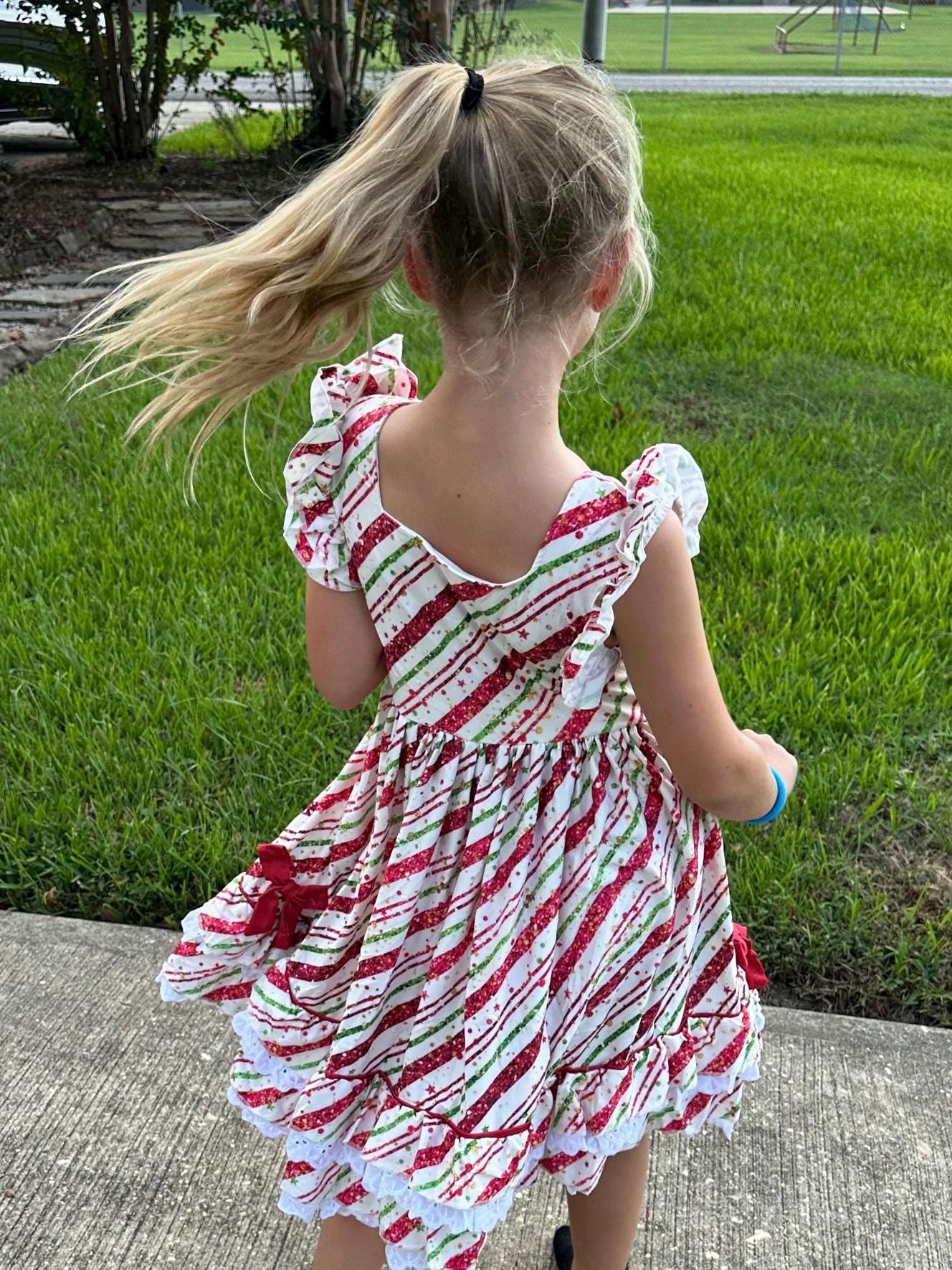 Candy Stripes ruffle and lace twirl dress