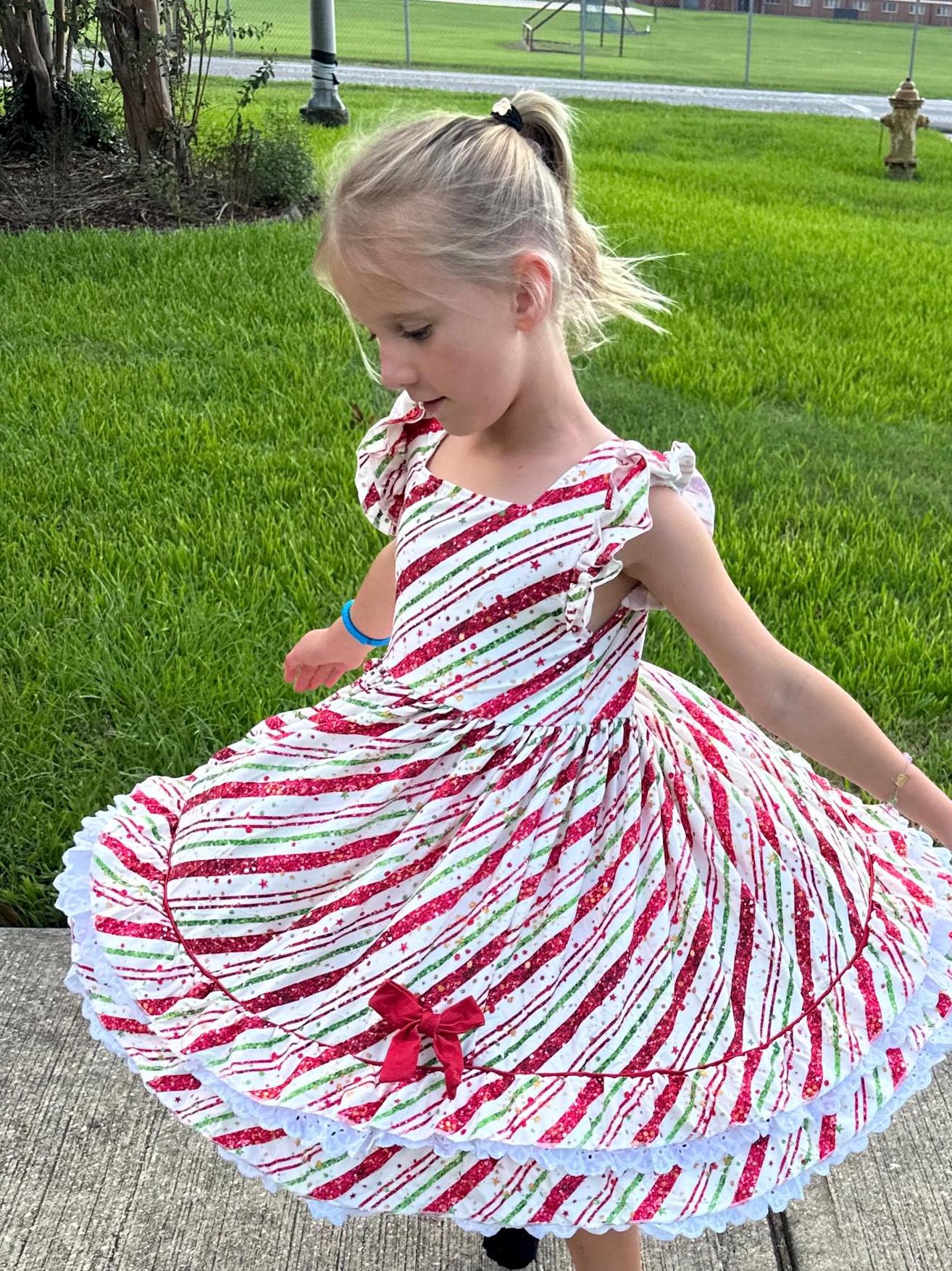 Candy Stripes ruffle and lace twirl dress