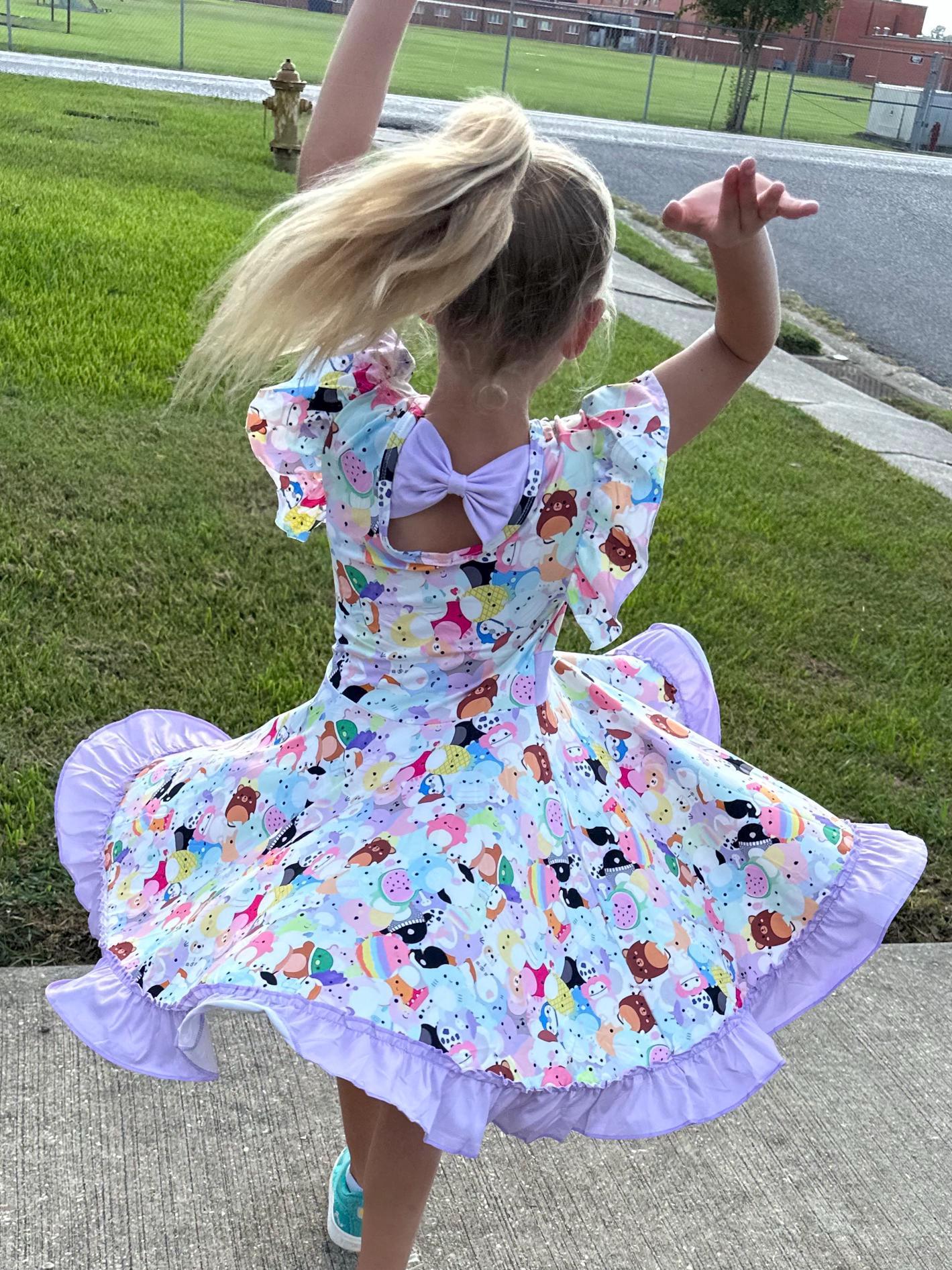 Rainbow Squishmallow Bow Back Twirl Dress