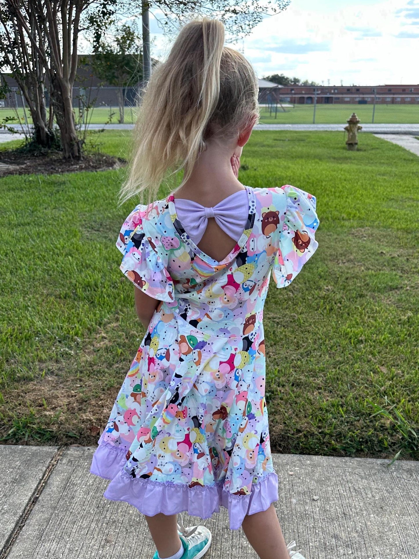 Rainbow Squishmallow Bow Back Twirl Dress