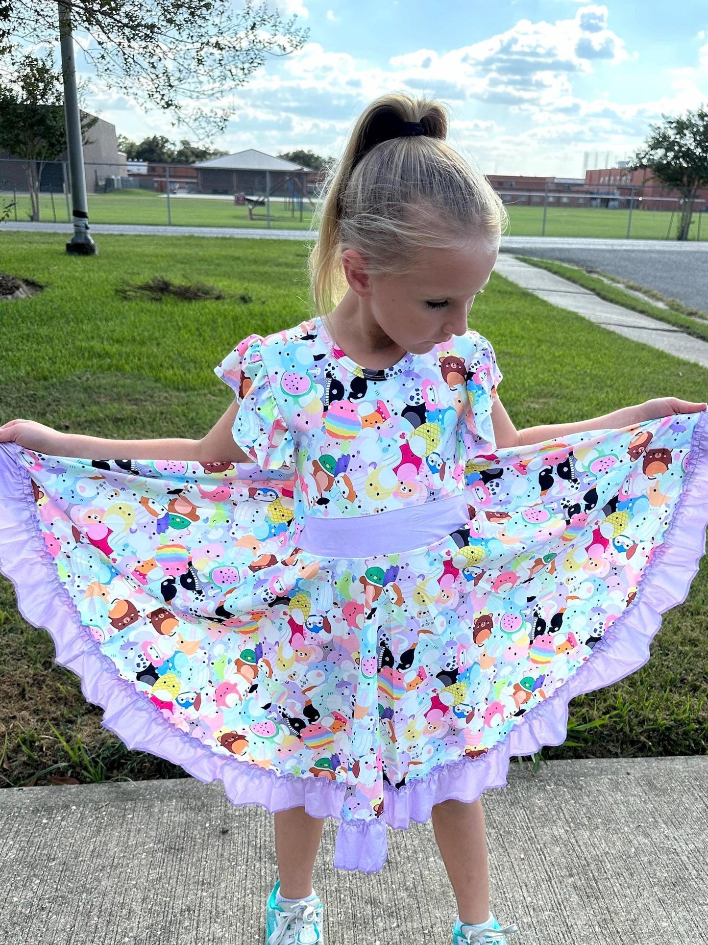 Rainbow Squishmallow Bow Back Twirl Dress