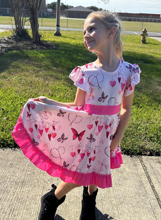 Hearts and Butterlies Bow Back Twirl Dress