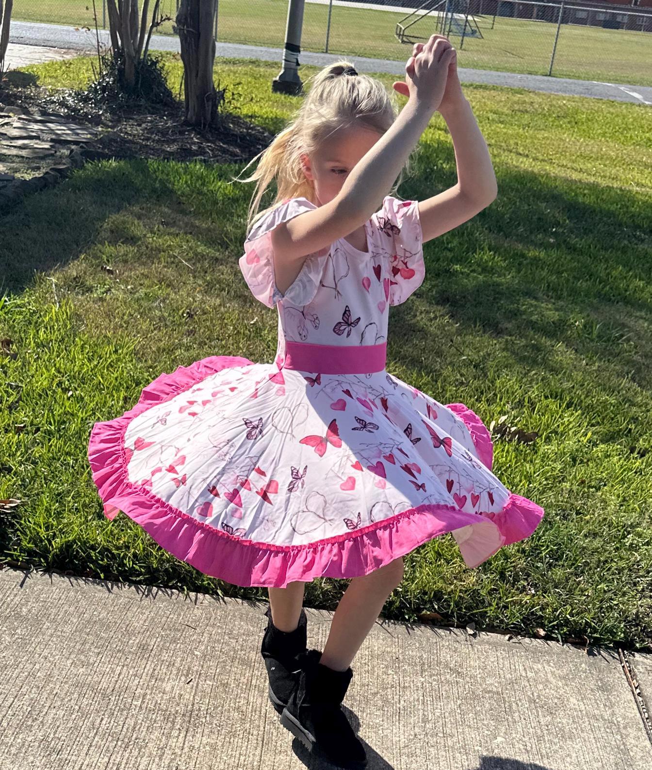 Hearts and Butterlies Bow Back Twirl Dress