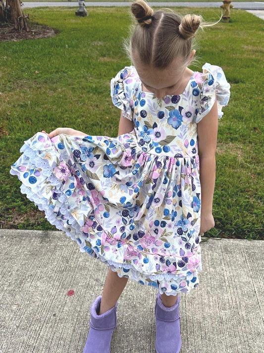 Ruffle and Lace Blueberry Twirl Dress