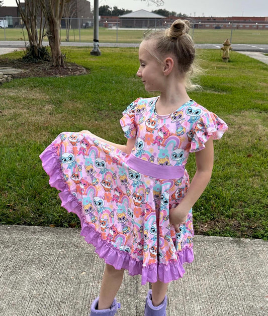 Super Hero Cat  Bow Back Twirl Dress